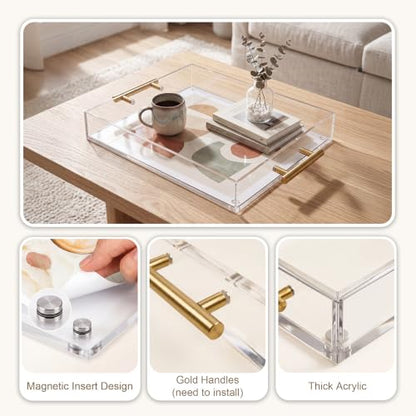 Novabright 2 Pack Clear Acrylic Serving Tray with Magnetic Mat Insert