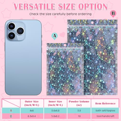 FUNFERY Star Pattern Clear Window Smell Proof 6.3x9.4 Holographic Bags - color: Holographic Star-50P, size: 6.3x9.4 inch