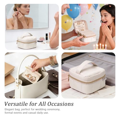 KarSyon Travel Jewelry Case Organizer Boxes with 8 Velvet Zipper Pouches - color: Beige, size: Small