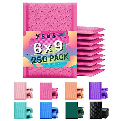 Yens Bulk Hot Pink Poly Bubble Mailers 6x10 250 Pack Usable 6x9 - color: Hot Pink, size: 6" x 10"