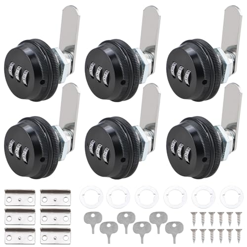 RealPlus Combination Cam Lock 3/4" Cylinder Coded Cabinet Lock Metal Security Locks Bright Chrome Password Locks for Cabinet Drawers, Black (6 Pack) - color: Black, size: 6pcs 3/4"