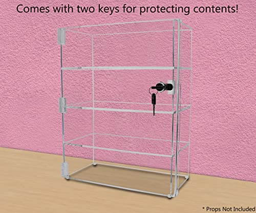 Marketing Holders Acrylic Locking Vertical Cabinet with Keys 12" x 9.5" x 16" Clear Tall Countertop Locker One Piece No Assembly with Swinging Door for Retail Merchandise - size: 12"W x 9.5"D x 16"H