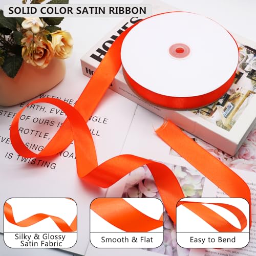 Orange Satin Ribbon 1 Inch 100 Yards, for Wedding Gift Wrapping - color: Orange