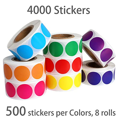 Colored Dot Stickers, 8 Color Coding Labels, 3/4" Round, 4000 Circle Labels