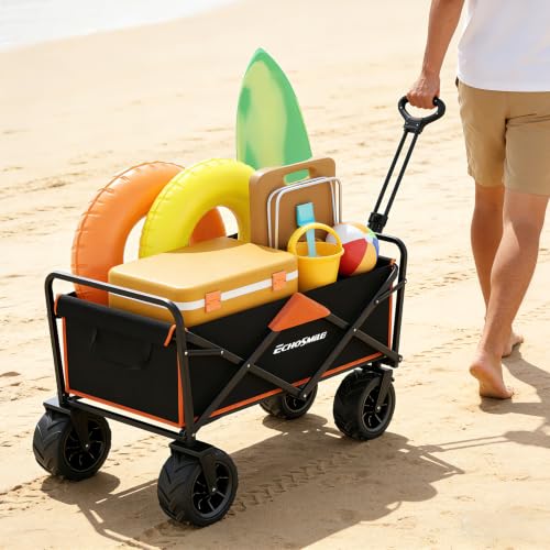 EchoSmile Wagons Carts Foldable Heavy Duty 350Lbs Capacity, Black&Orange - color: Black＆orange