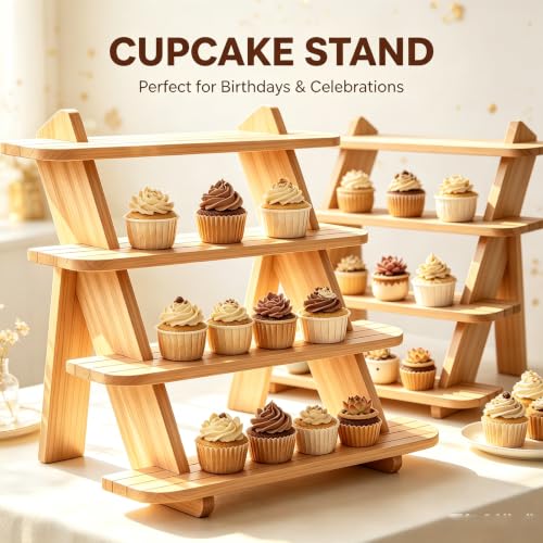 Wooden Display Stand, Tiered Cupcake Stand, 4 Tier Display Stand Riser - color: K-Natural-2Pcs