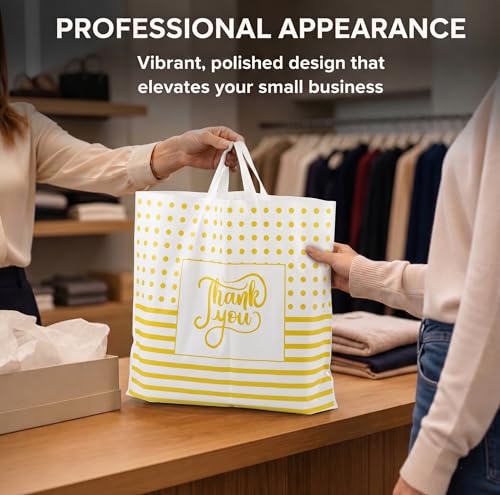 19x15 Large Thank You Bags with Handles, Shopping Bags for Small Business - color: White