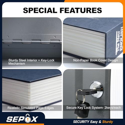 SEPOX® Large Dictionary Safe Book Box Real Paper Cover with Key Lock Hidden - color: Blue