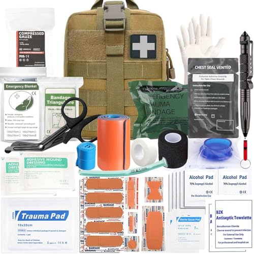 Ifak Trauma Kit, 74 Piece Upgrade Molle Refill Tactical First Aid Supplies - color: Tan