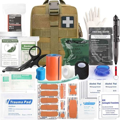 Ifak Trauma Kit, 74 Piece Upgrade Molle Refill Tactical First Aid Supplies - color: Tan