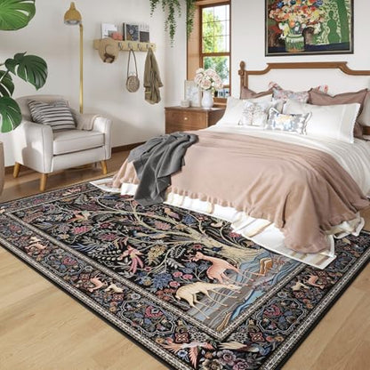 Rugcomf Large Area Rug 8x10 Washable Non Slip Tree of Life-Patterned, Black - color: Black—tree of Life-patterned, size: 8' x 10' (Rectangular)