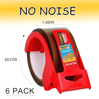 2-Pack No Noise Brown Packing Tape with Dispenser,2.7mil x 1.88" x 55Yds Heavy Duty Noiseless Packing Tape,Tan Packaging Tape for Shipping, Industrial Grade Moving Tape for Boxes COSIMIXO - color: Brown