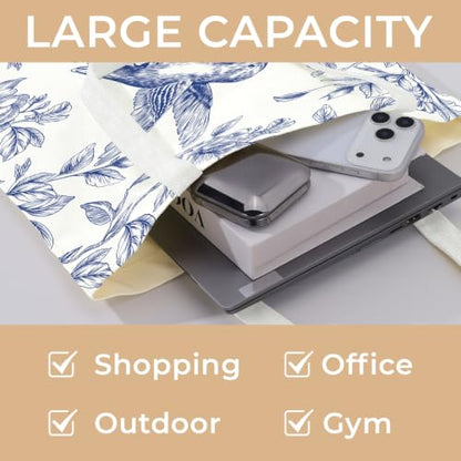 Cute Canvas Tote Bag for Women, Book Totebag with Zipper Pocket - color: Hummingbird