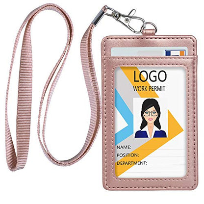 Teskyer Leather ID Badge Holder with Lanyard, Vertical Rose Gold - color: Rose Gold, size: Vertical