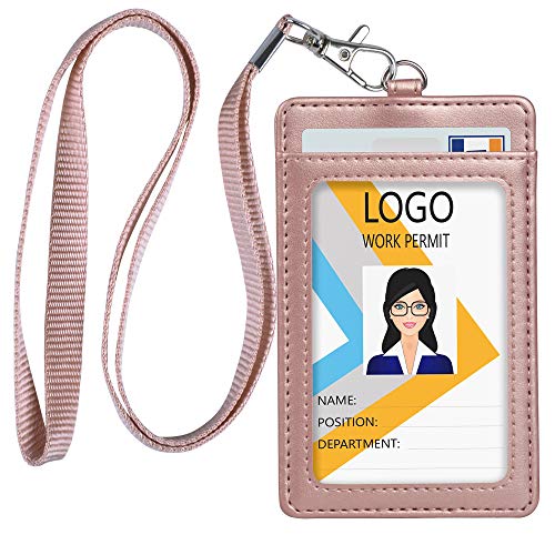 Teskyer Leather ID Badge Holder with Lanyard, Vertical Rose Gold - color: Rose Gold, size: Vertical