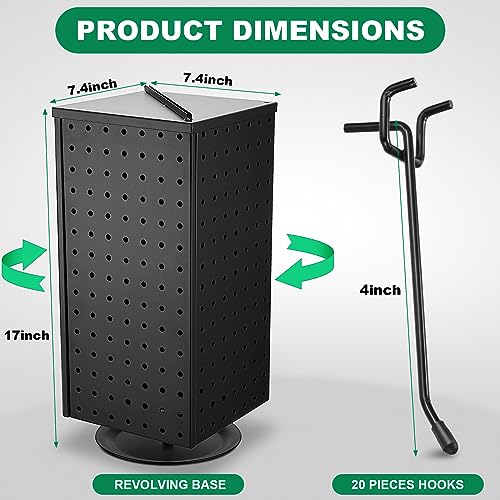 Wesiti Rotating Pegboard Display Stand Counter with 20 Hooks, 17", Black - size: 17"