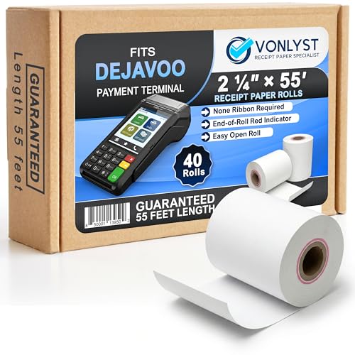 Thermal Receipt Paper Rolls for Dejavoo Z8 Z9 Z11 P1 P3 P8 QD1 QD2 QD4 QD5 – 2 1/4 x 55 BPA Free Credit Card Machine & POS Printer Paper with Red End Warning Stripe – 40 Pack - size: 40 rolls
