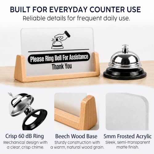 Desk Service Bell Kit with Please Ring Bell for Assistance Sign and Stand