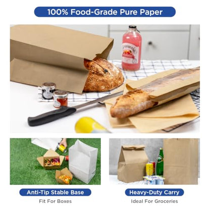 Karat 20LB Large Paper Bags [500 ct], 8.3"x5.9"x13.4", Brown Paper Lunch Bags Bulk for Takeout, Bakery, Grocery, Sandwiches, Snacks - color: Kraft, size: 20 Pound