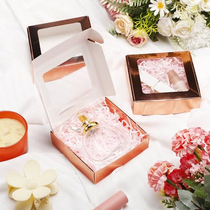 Zonon 30 Pcs Kraft Paper Boxes with Window 4.13x 4.13x 1.18inch (Rose Gold) - color: Rose Gold