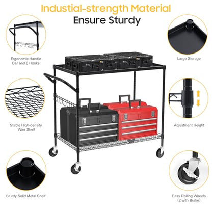 WDT 2-Tier Utility Cart with Wheels, Metal Cart with 1000LBS Capacity, NSF Heavy Duty Rolling Cart, Commercial Grade Serving Tool Storage Carts for Warehouse Garage Kitchen, 24"D x 40"W x 39"H, Black - color: Black 2 Tier Large