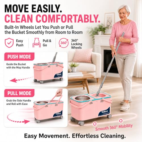 RinseWise Easy-Use Gen 2 Mop Bucket, Clean/Dirty Water Separation, Pink - color: Easy-use Gen 2-pink