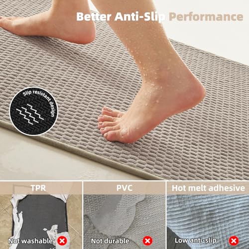 TYUU Bathroom Runner Rugs, Long Bath Mat Runner Washable Thin Quick Dry Low Pile Bathroom Runner Rugs Non Slip, Beige 16"x60" - color: Beige01, size: 1'4" X 5' (Runner)