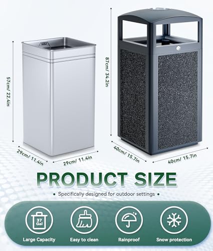 Commercial Outdoor Trash Can 30 Gallon, Heavy Duty Steel Mesh Garbage Bin with Metal Liner 0t1 - color: Black, size: Medium - Square