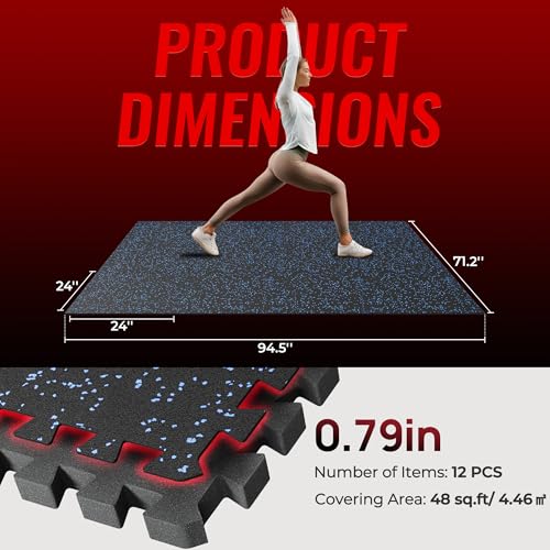 SUPERJARE 0.79'' Extra-Thick 12 Pcs 48 Sq Ft Exercise Equipment Mats - color: Black/Blue, size: 12 Tiles (48 Sq Ft)