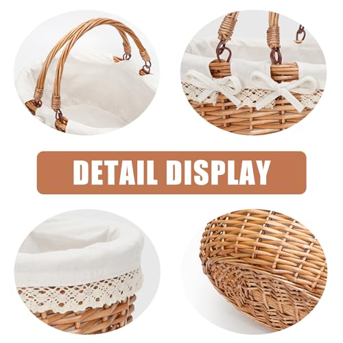 Good GAIN Wicker Picnic Basket w/Fold Handles,Willow Empty Baskets,White - color: Cream