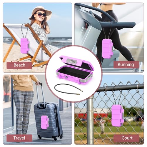 LOFICOPER Portable Safe Box, Travel Safe Lock Box, Waterproof Beach Lock Box, Personal Security Case, with Combination Code, Detachable Steel Rope, for Travel, Beach, Hotel, Home, Office, Pink - color: Pink