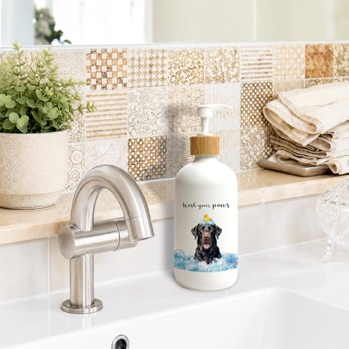 Black Labrador Retriever Bathroom Glass Soap Dispenser, Black Lab Gifts Hand Soap Dispenser, Labrador Dog Lover Gifts Refillable Bathroom Handsoap Lotion Bottle with Pump - color: Black Labrador