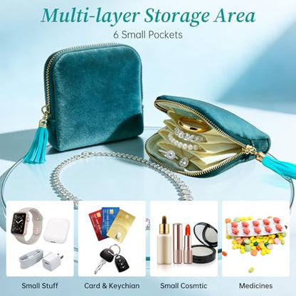 Small Travel Jewelry Case,Portable Soft Velvet Jewelry Travel Pouch,Blue - color: Blue-1PCS