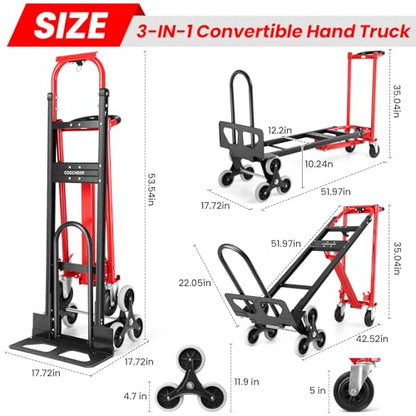 4-in-1 Hand Truck Dolly/Stair Climbing Cart,Convertible Platform Cart Red - color: Red