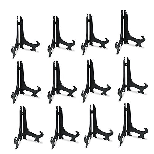 Artliving 7 Inch Black 12pcs/Set Plastic Easels Plate Display Stands Picture Frame Stand Holder - color: Black, size: 7 inch (12 pack)