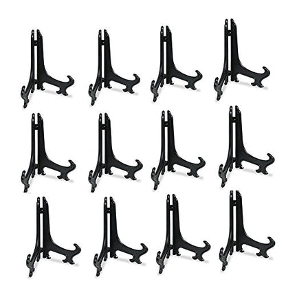 Artliving 7 Inch Black 12pcs/Set Plastic Easels Plate Display Stands Picture Frame Stand Holder - color: Black, size: 7 inch (12 pack)