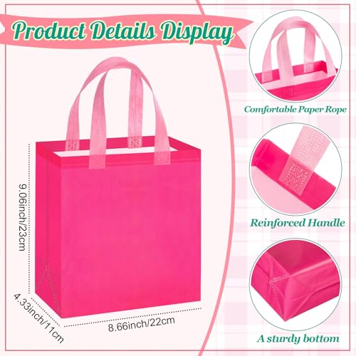 Sweetude 16 Pcs Pink Gift Bags, Reusable Non-woven Tote with Handles - color: Pink