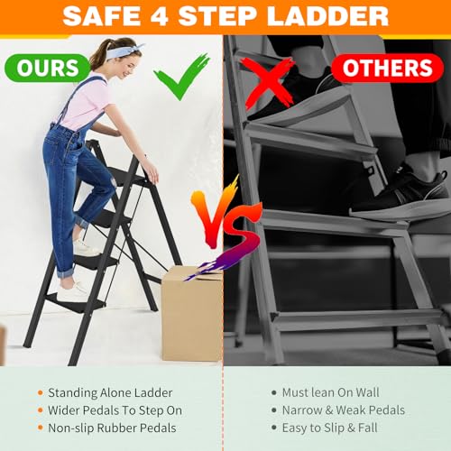 Folding 4 Step Ladder with Rubber Feet for Kitchen/Closet/Adults, 39.6" H - style: 4STEP LADDERS
