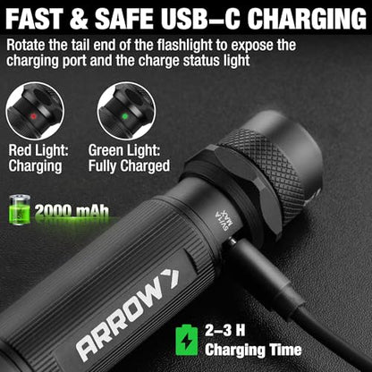 Arrow Rechargeable Bright LED Flashlights 1000 Lumens with 4 Lighting Modes