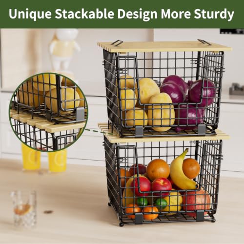 2 Pack Stackable Potato Onion Bins, Pantry Organizers and Storage - color: 2pack-black
