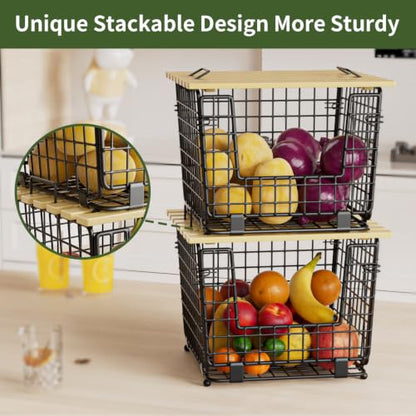 2 Pack Stackable Potato Onion Bins, Pantry Organizers and Storage - color: 2pack-black