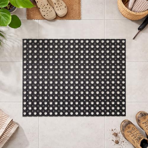 Heavy-Duty Interlocking Rubber Floor Mat, 24"x 32", Shock-Absorbing, Black - size: 24x32