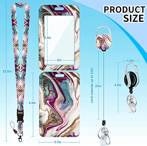 Badge Lanyard and ID Badge Holder, Retractable Badge Reels with Carabiner Reel Belt Clip, Strap Lanyard with Lobster Clasp for Badge Holders, Nurse Teacher Office Gifts(BLC-Beige Marble) - color: Blc-beige Marble