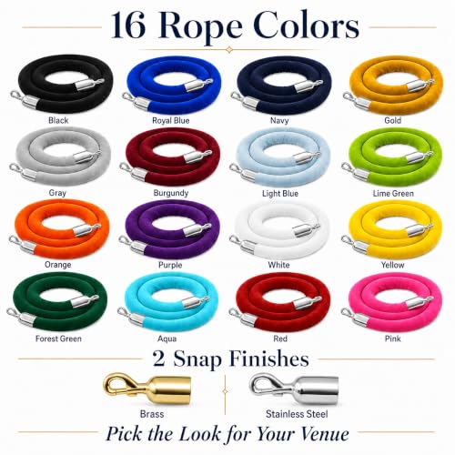 CCW 6 Ft Lime Green Velvet Hanging Stanchion Rope, Stainless Steel Snaps - color: Lime Green Polished Stainless Steel Snap Ends, size: 6 Foot