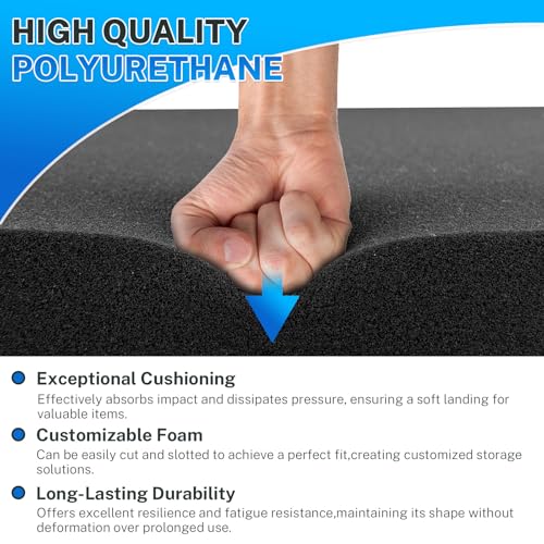 Polyurethane Foam Padding, 2 PCS 16 x 12 x 1.5 Inch Black Soft Cuttable Packing Foam Inserts for Cases, Furniture, Automotive and Packaging - color: Black, size: 16x12x1.5 2P