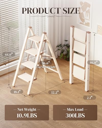 4 Step Ladder, Foldable Aluminum Step Stool with Anti-Slip Pedal - color: Cream Chocolate, size: 4 Step