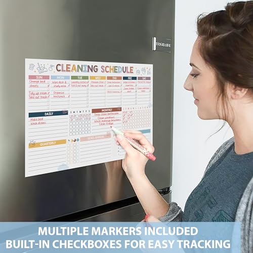 Magnetic Cleaning Schedule Dry Erase Board, Weekly Monthly Chart - color: Cleaning Schedule and Checklist Multicolor