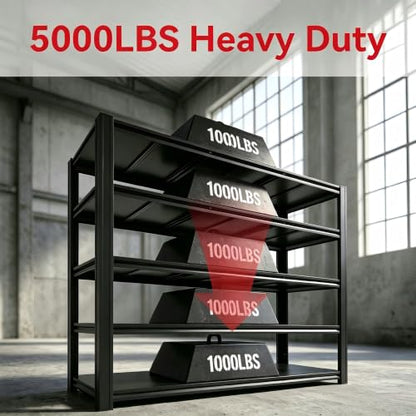 5-Tier Heavy Duty Garage Shelving, 5000LBS Capacity, 84" H x 62" W x 24" D, Boltless Adjustable Metal Storage Rack for Garage, Warehouse, Basement, Shop, Pantry, Black - size: 84"H x 62"W x 24"D