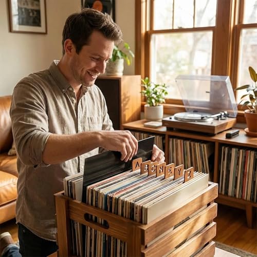 26pcs Vinyl Record Dividers - A-Z Wooden Record Holder Organizer Guides