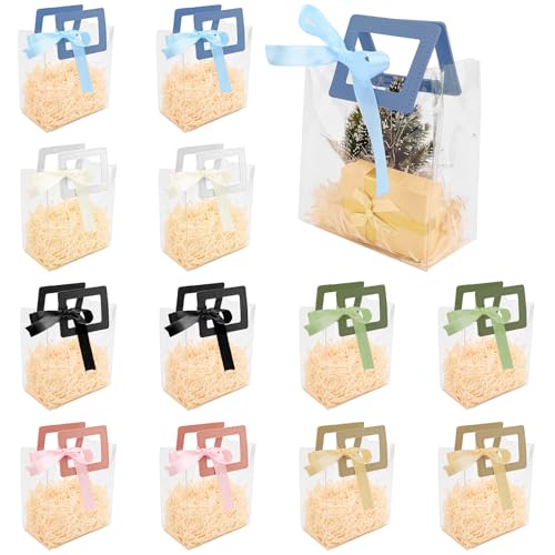 KEUKORZ 12 PCS multicolor Clear PVC Gift Bags with Handles Reusable - color: Multi